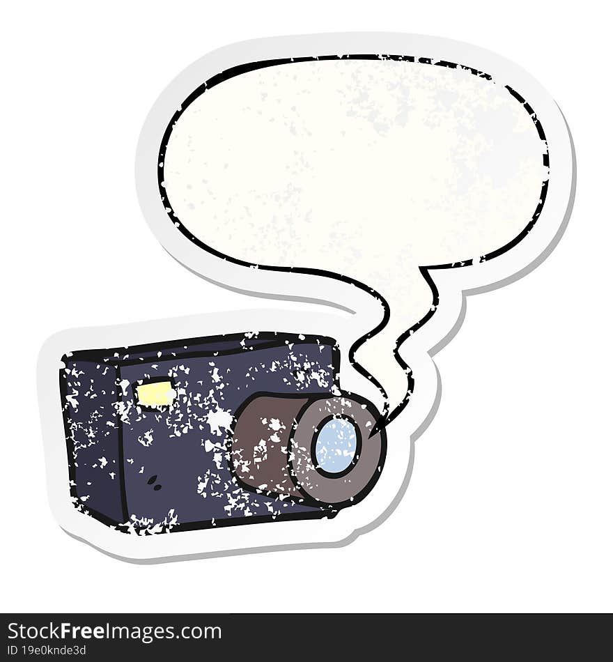 Cartoon Camera And Speech Bubble Distressed Sticker