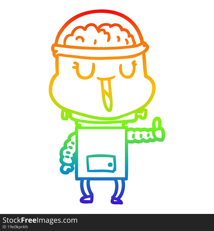 rainbow gradient line drawing of a happy cartoon robot