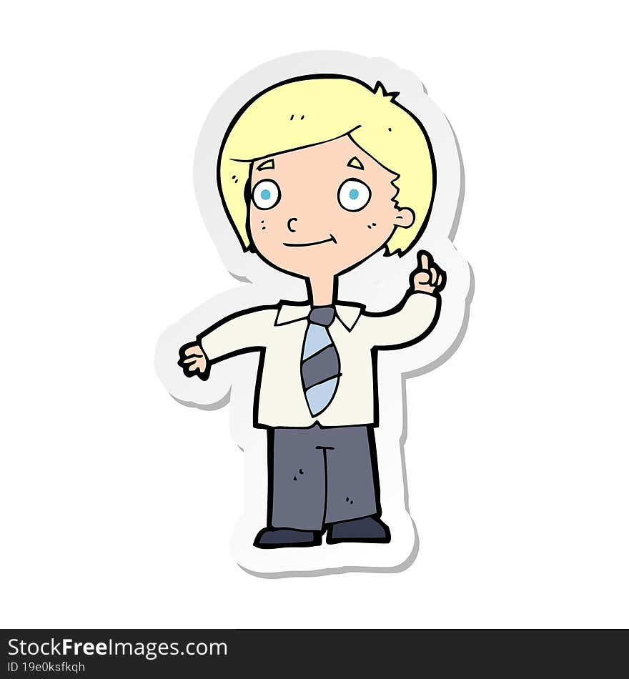 sticker of a cartoon school boy answering question