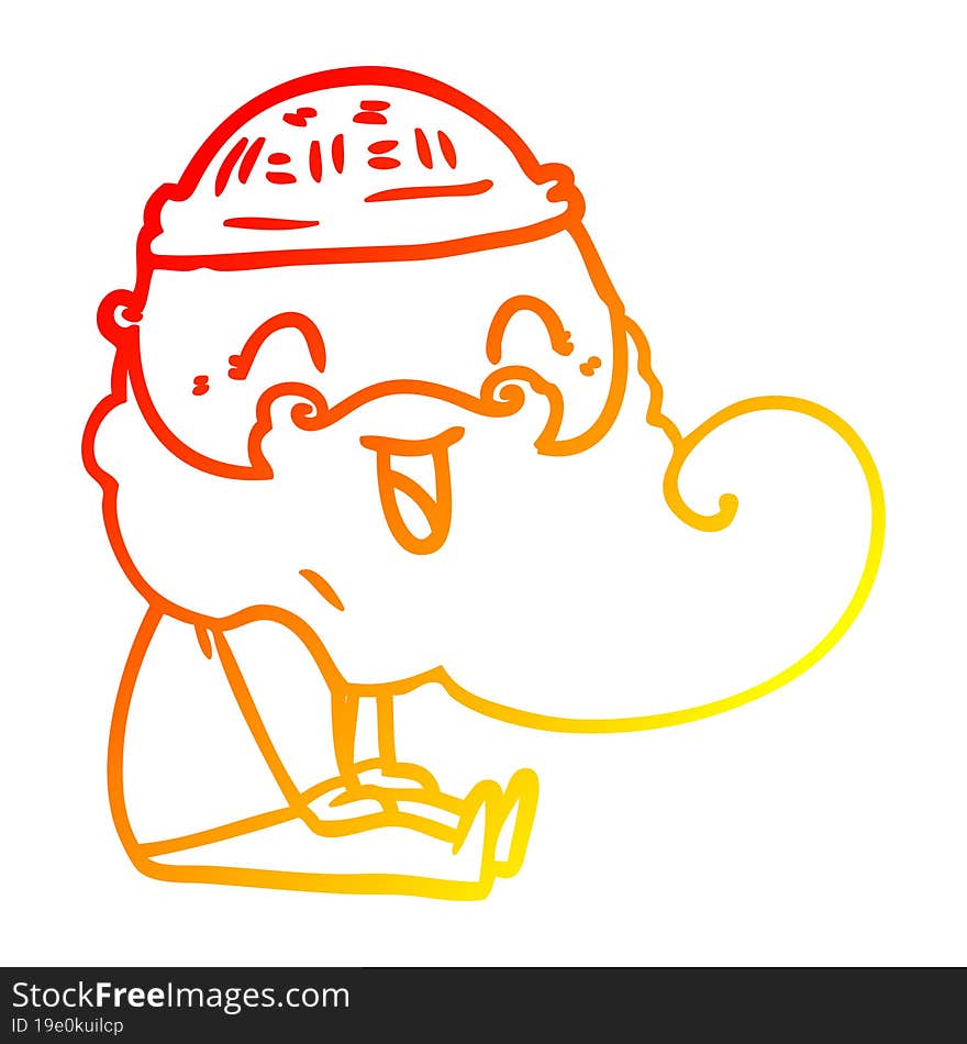 warm gradient line drawing of a happy bearded man sat down laughing