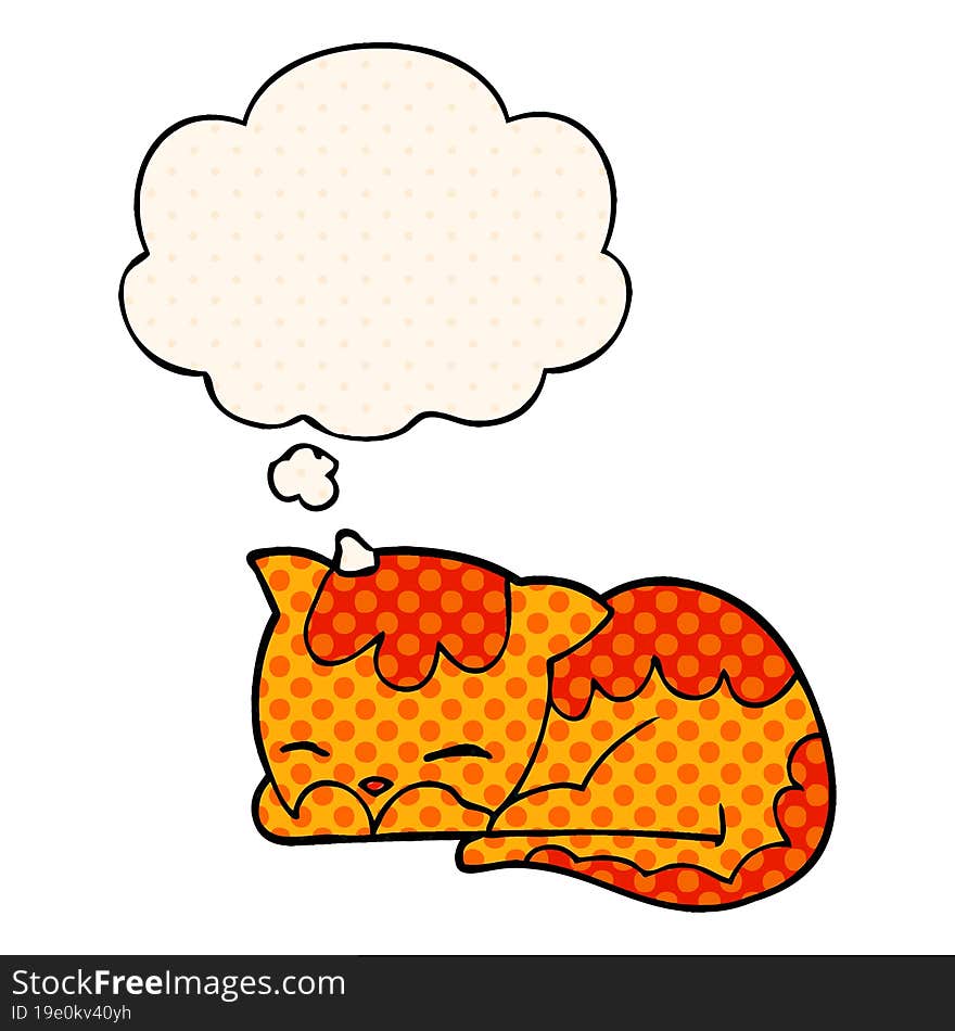 cartoon cat sleeping and thought bubble in comic book style