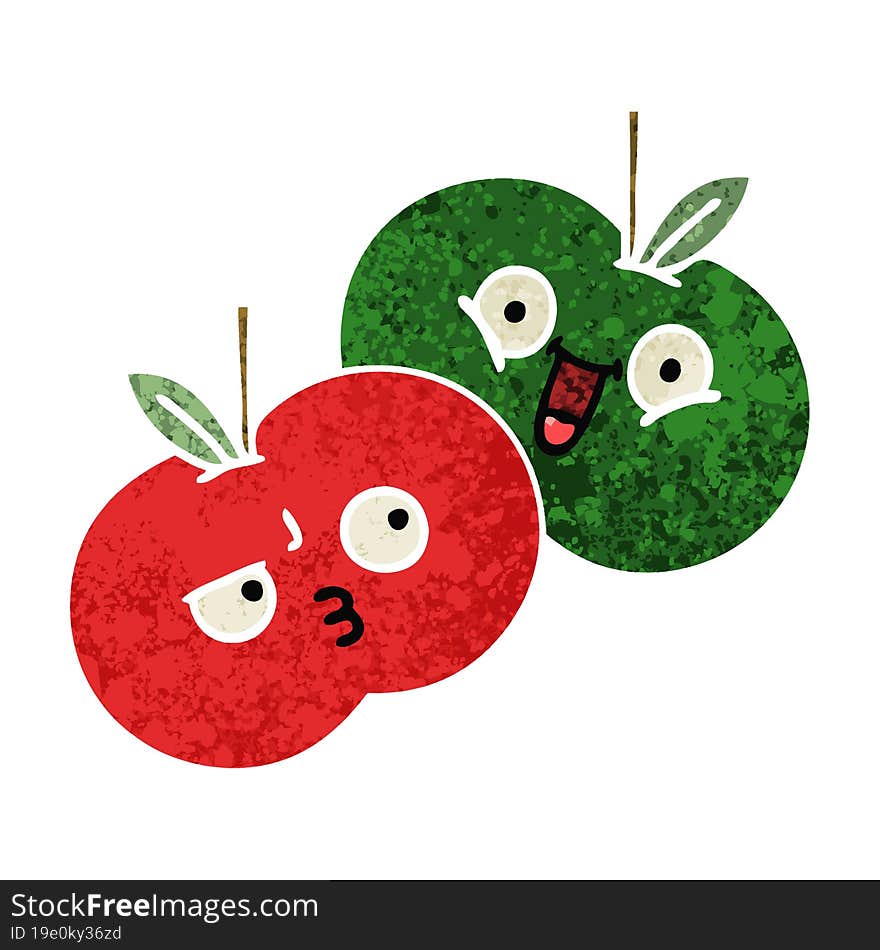 retro illustration style cartoon apples