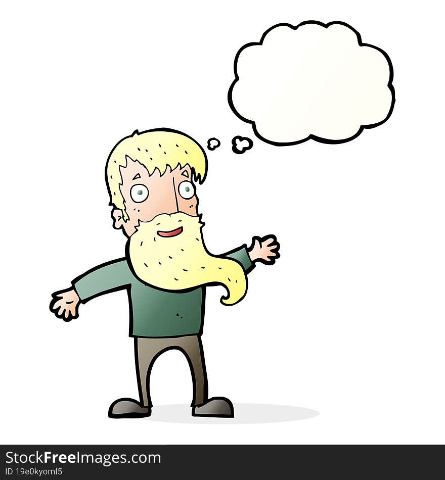 cartoon man with beard waving with thought bubble