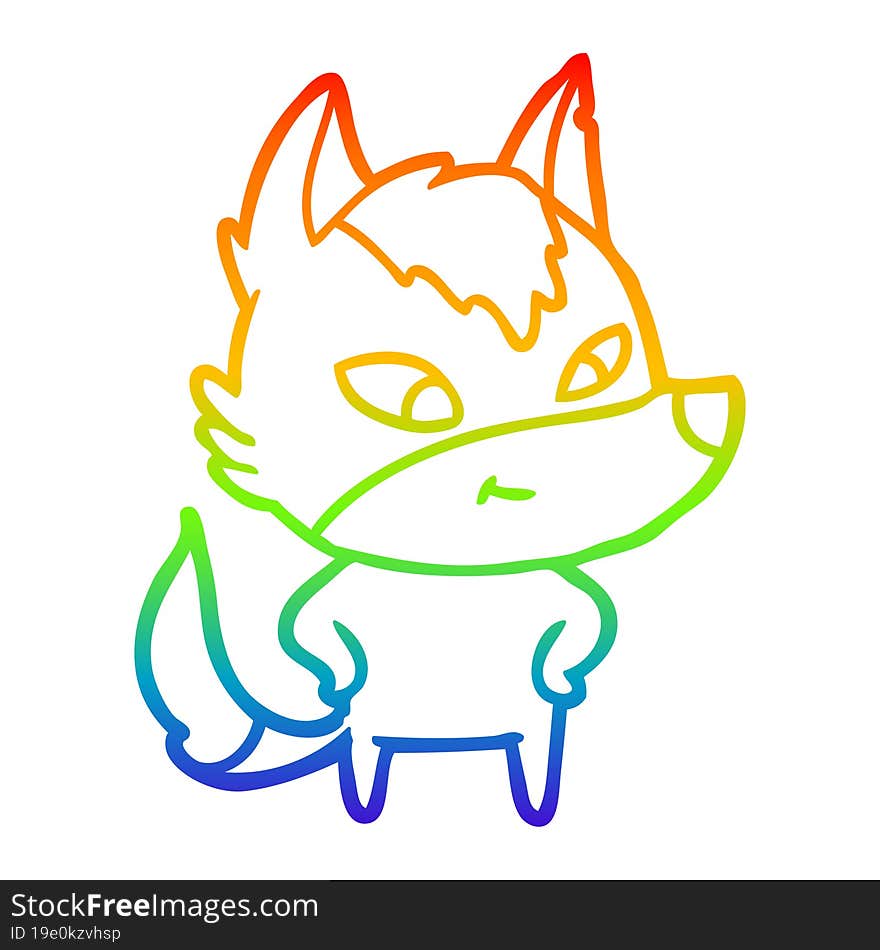 rainbow gradient line drawing friendly cartoon wolf