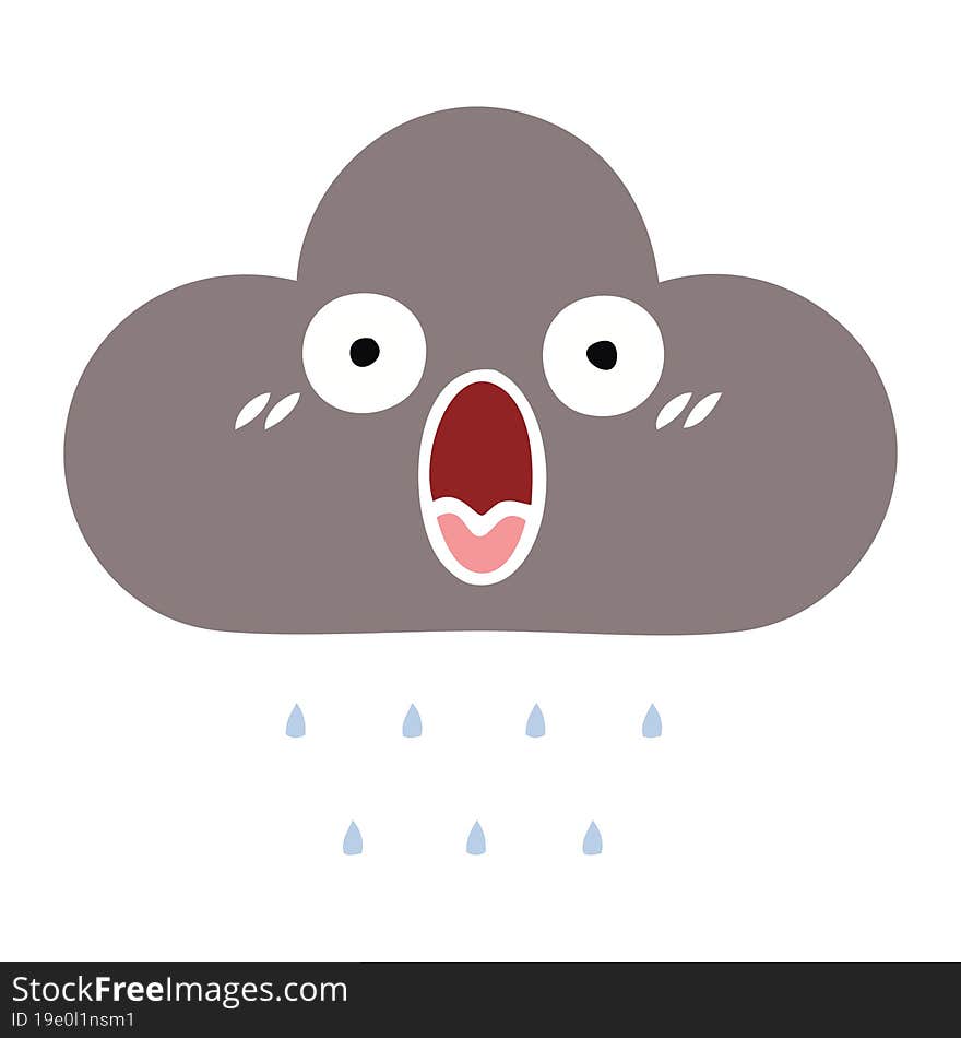 flat color retro cartoon storm rain cloud