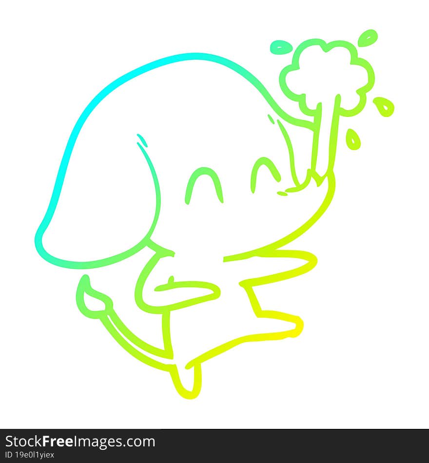 cold gradient line drawing cute cartoon elephant spouting water