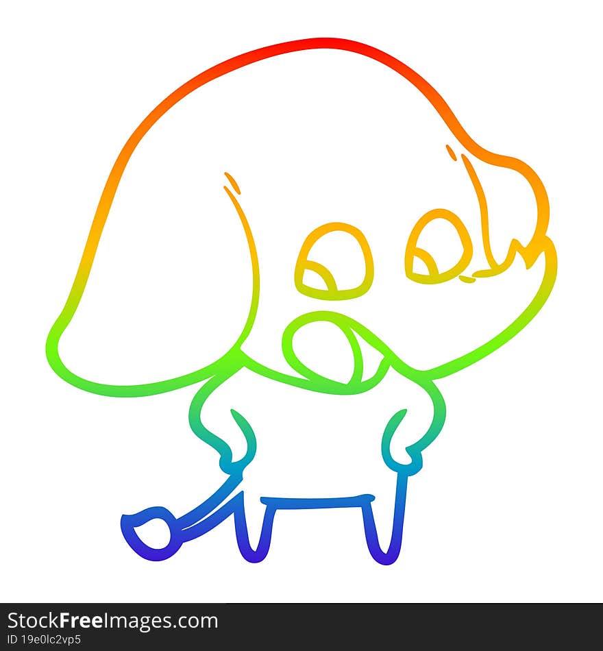 Rainbow Gradient Line Drawing Cute Cartoon Elephant