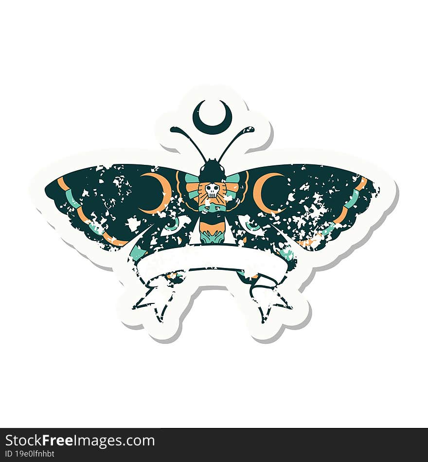 grunge sticker with banner of a moth