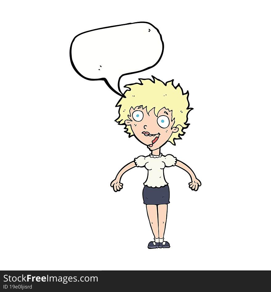 cartoon excited woman with speech bubble