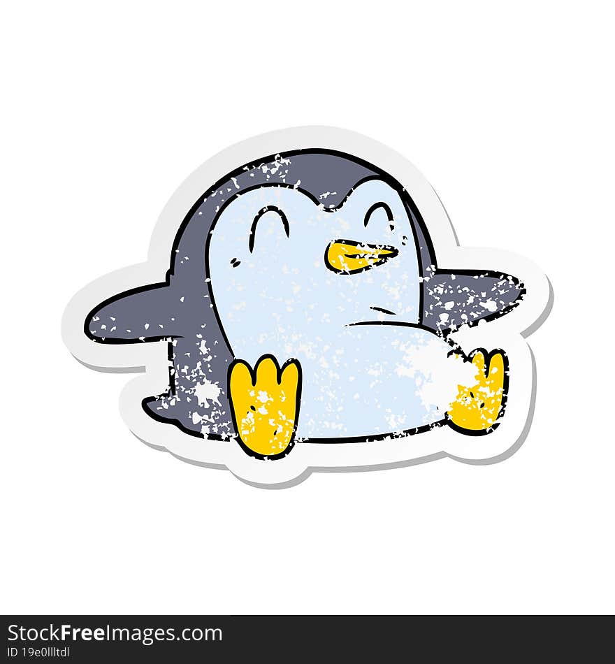 distressed sticker of a cartoon penguin