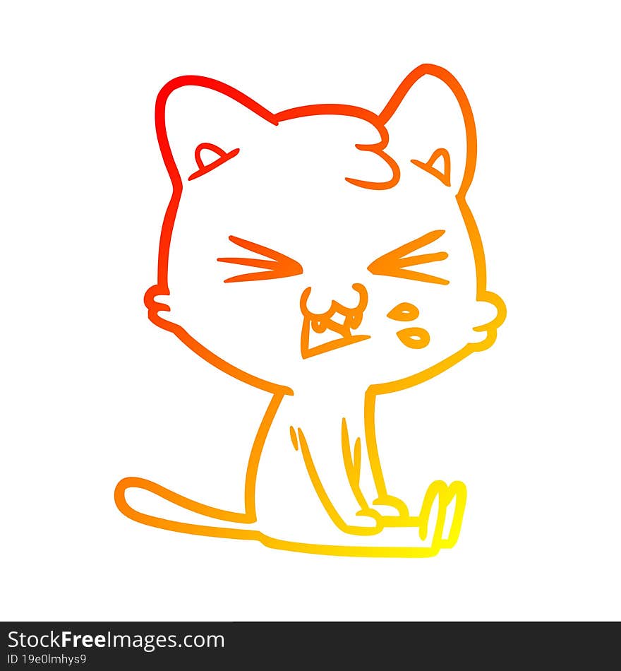 warm gradient line drawing of a cartoon cat hissing