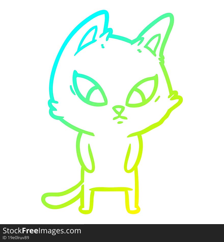 Cold Gradient Line Drawing Confused Cartoon Cat