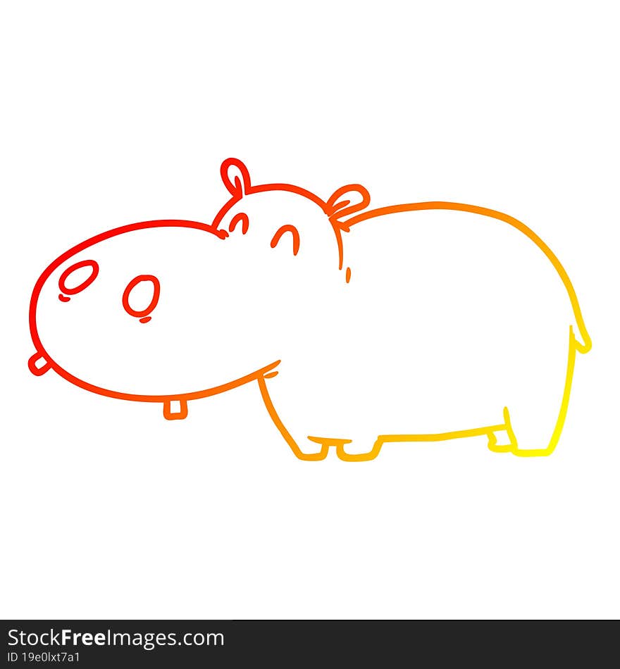 warm gradient line drawing cartoon hippo