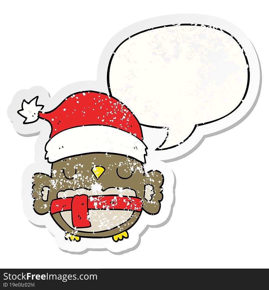 cute christmas owl and speech bubble distressed sticker