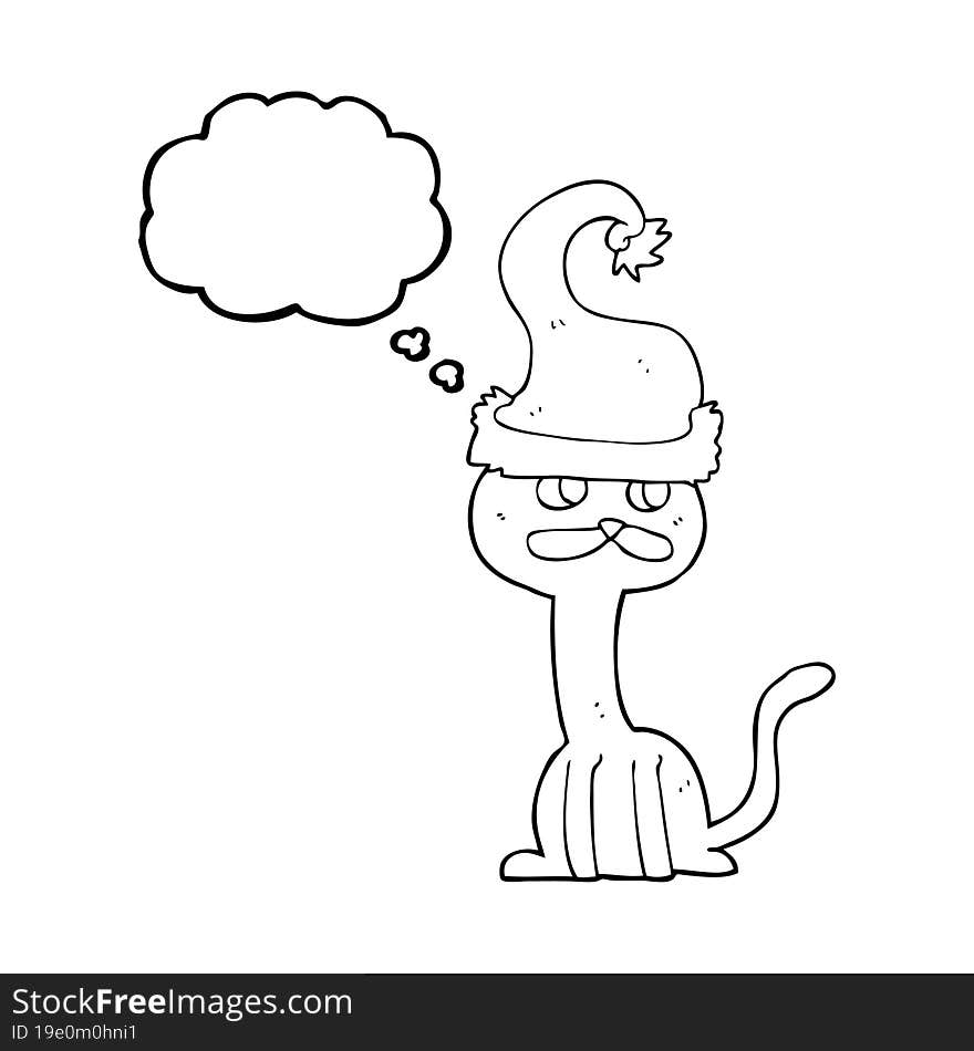 thought bubble cartoon cat wearing christmas hat