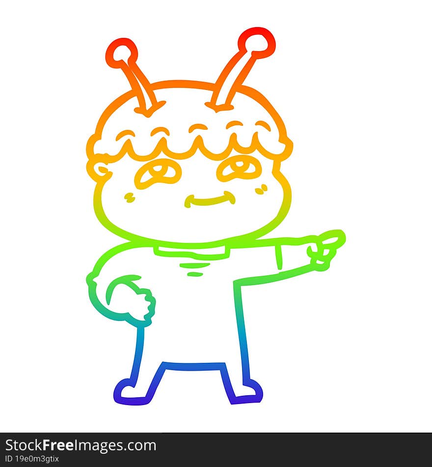 rainbow gradient line drawing friendly cartoon spaceman