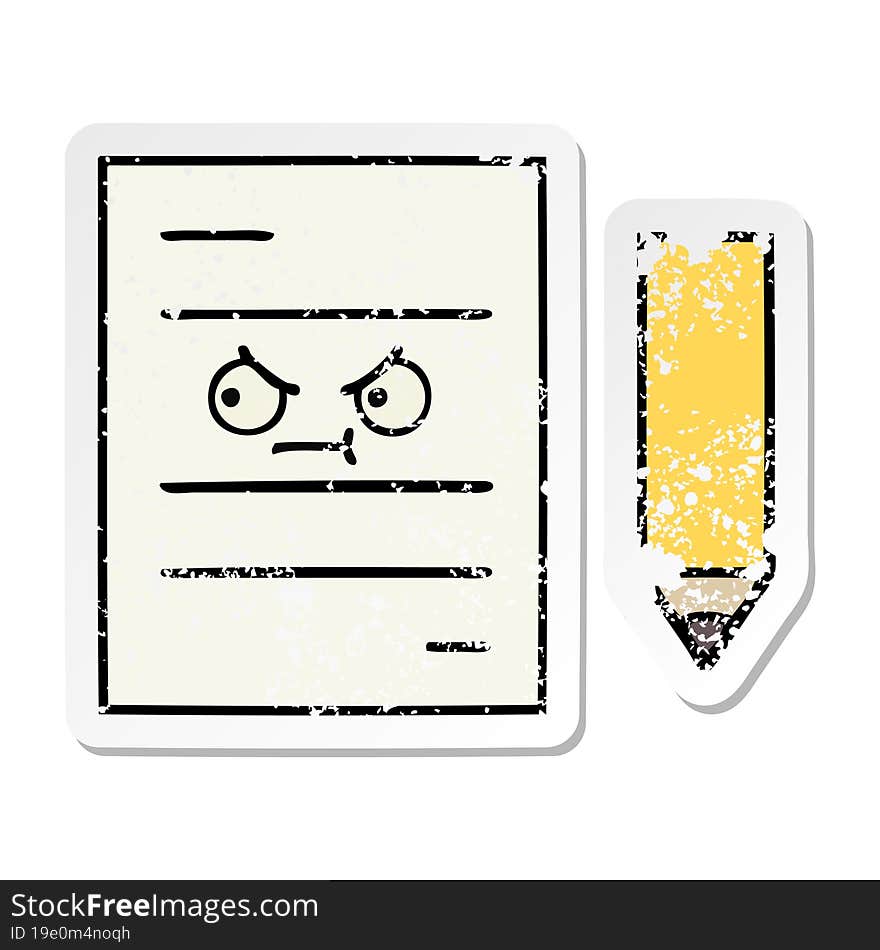 distressed sticker of a cute cartoon test paper