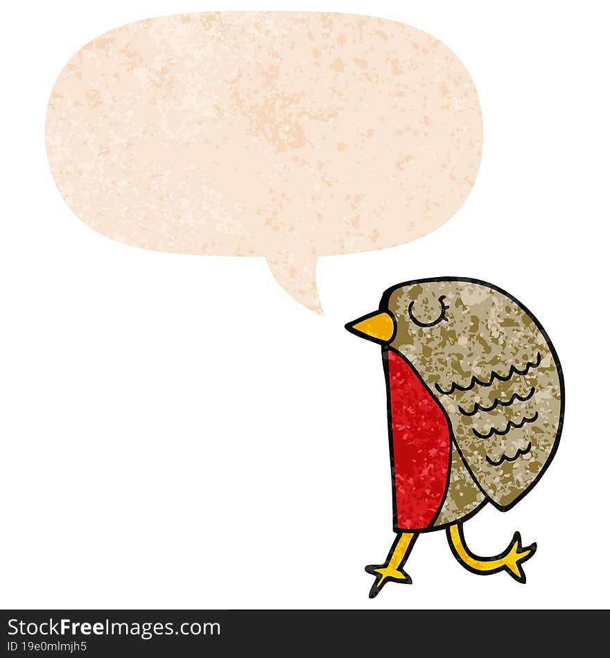 cartoon bird and speech bubble in retro textured style