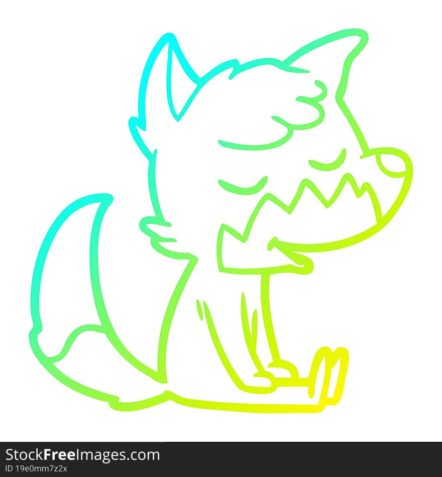 cold gradient line drawing friendly cartoon sitting fox