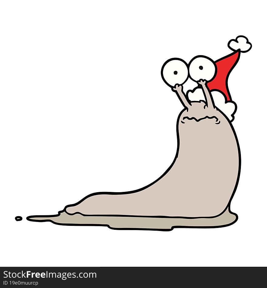 Line Drawing Of A Slug Wearing Santa Hat