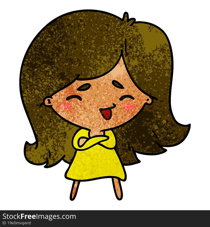 textured cartoon illustration of a cute kawaii girl. textured cartoon illustration of a cute kawaii girl