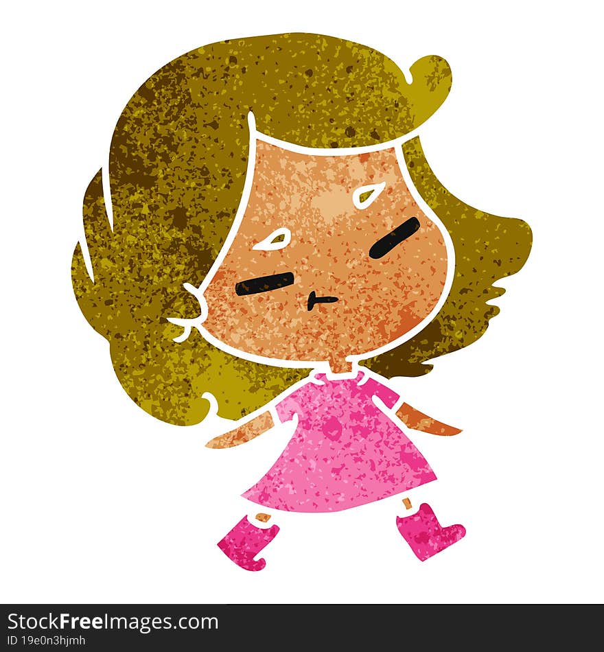 retro cartoon illustration of a cute kawaii girl. retro cartoon illustration of a cute kawaii girl