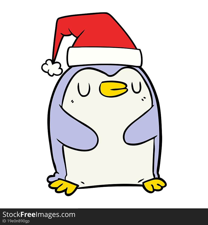 cartoon penguin wearing christmas hat. cartoon penguin wearing christmas hat