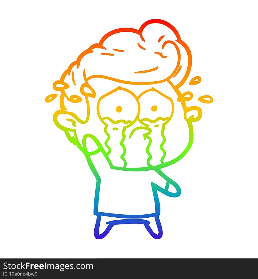 rainbow gradient line drawing cartoon crying man