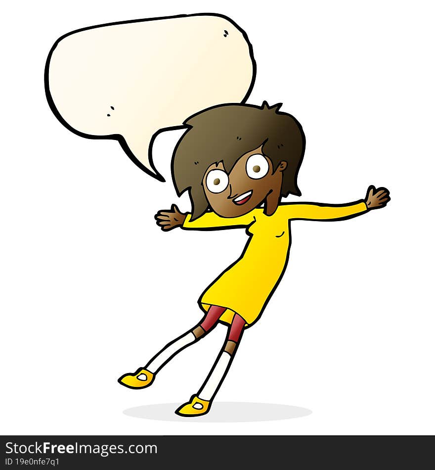 cartoon crazy excited girl with speech bubble