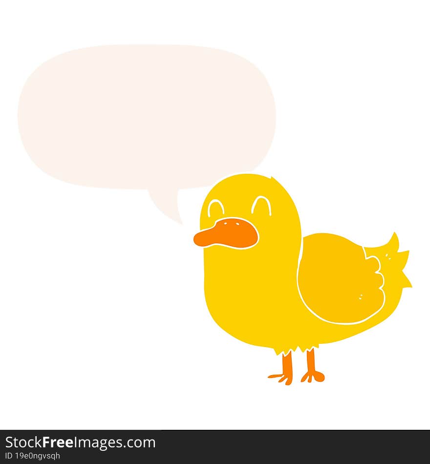 cartoon duck and speech bubble in retro style