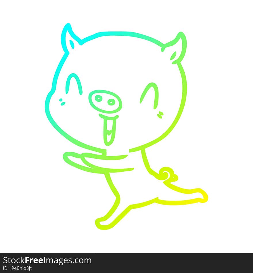 Cold Gradient Line Drawing Happy Cartoon Pig Running