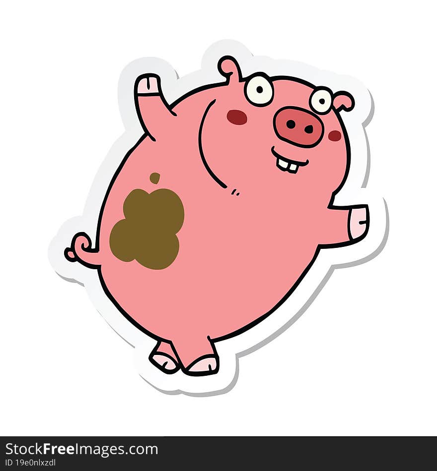 Sticker Of A Funny Cartoon Pig