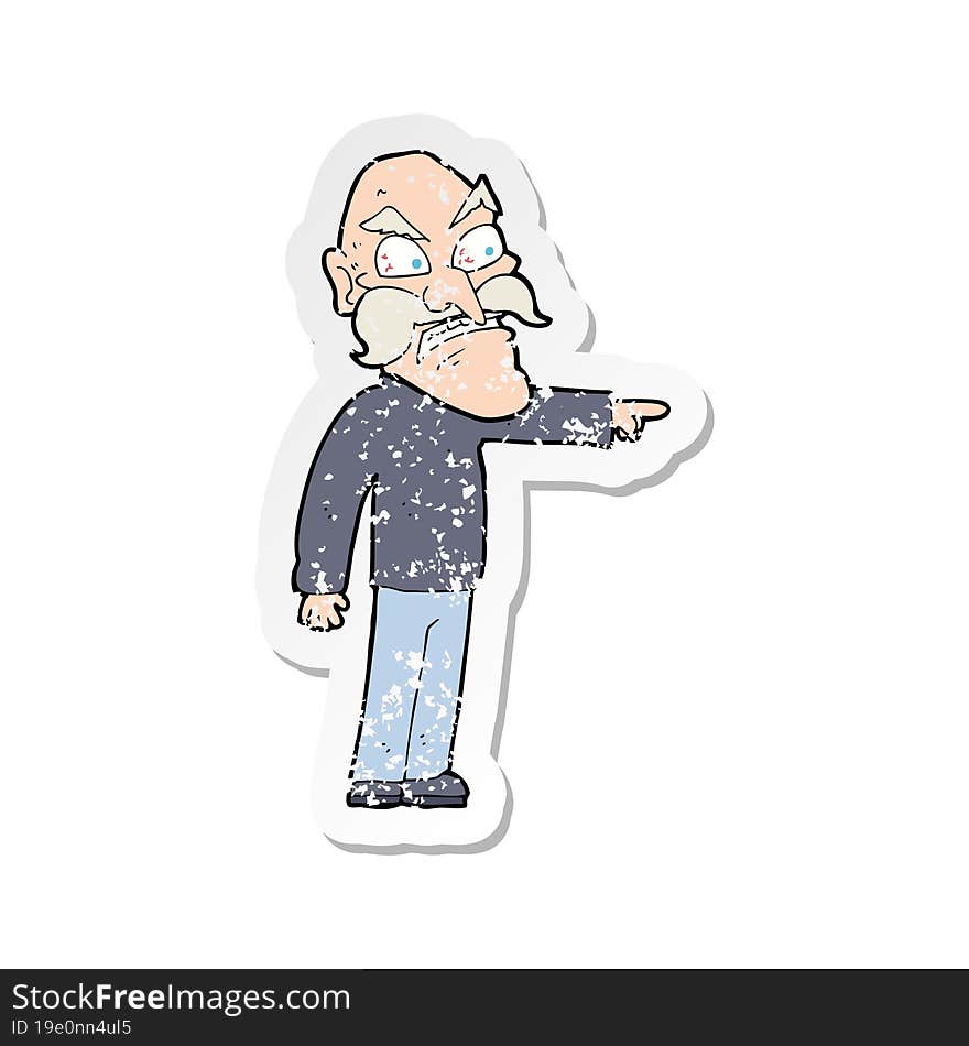 Retro Distressed Sticker Of A Cartoon Furious Old Man