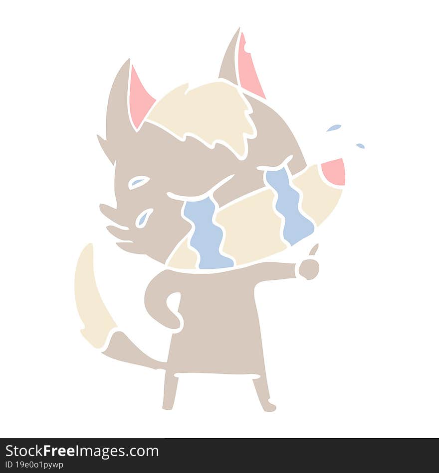 flat color style cartoon crying wolf