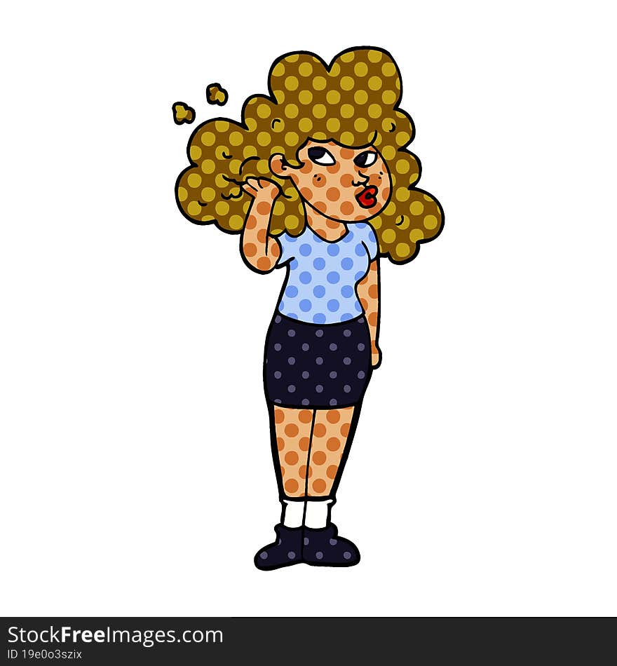 cartoon doodle girl playing with hair