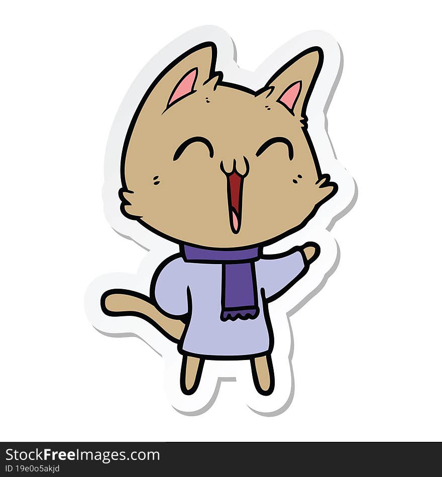 sticker of a happy cartoon cat