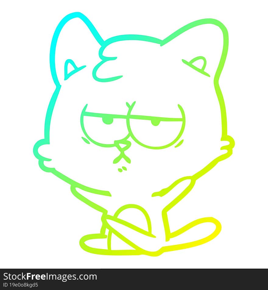 Cold Gradient Line Drawing Bored Cartoon Cat