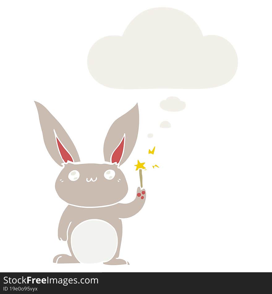 cute cartoon rabbit with thought bubble in retro style