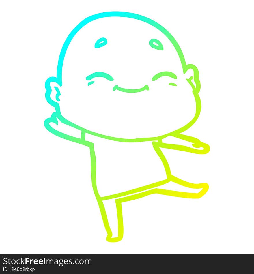 Cold Gradient Line Drawing Cartoon Happy Bald Man