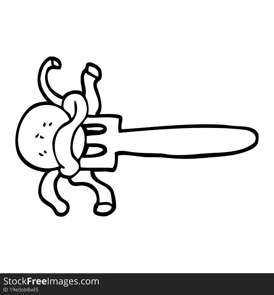 black and white cartoon meatball on fork