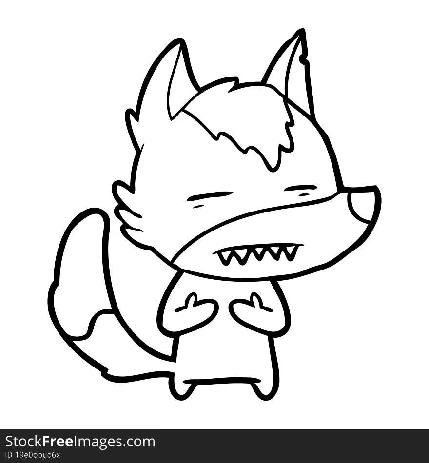 cartoon wolf showing teeth. cartoon wolf showing teeth