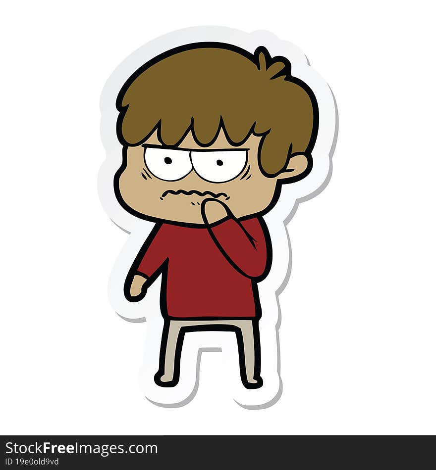 sticker of a annoyed cartoon boy