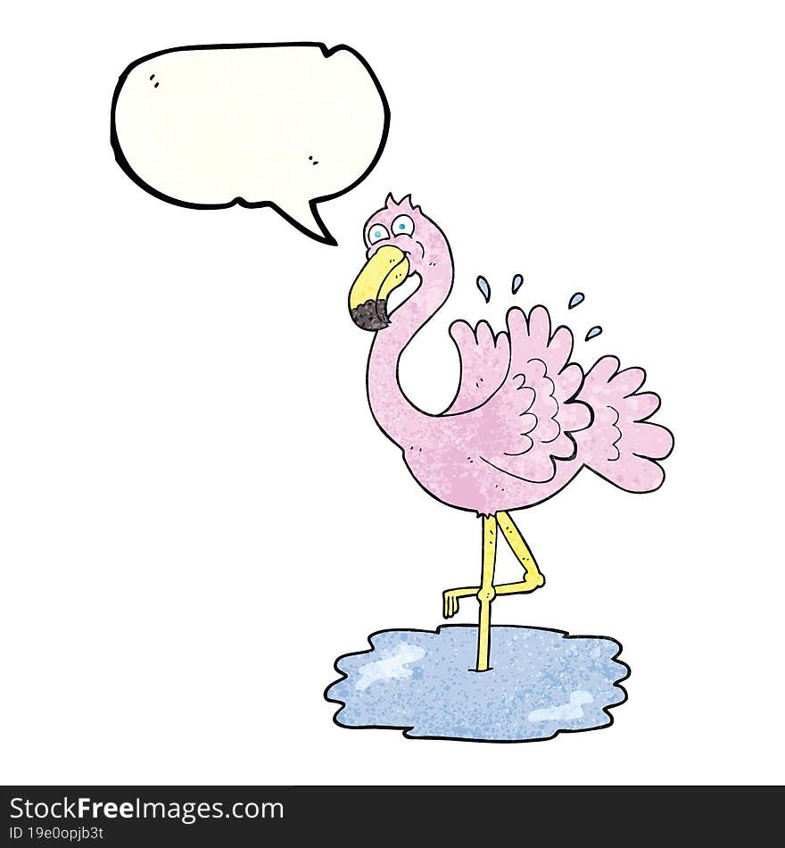 speech bubble textured cartoon flamingo