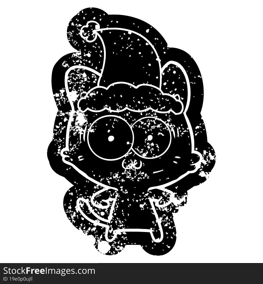 cartoon distressed icon of a surprised cat wearing santa hat