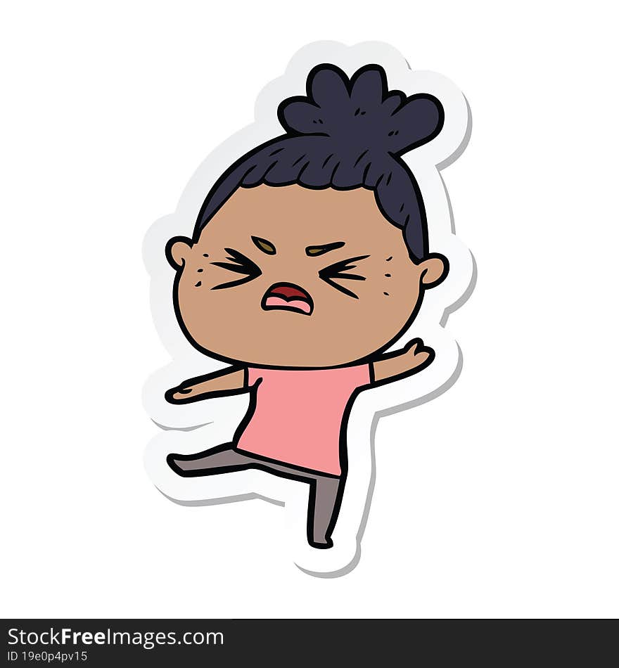 Sticker Of A Cartoon Angry Woman