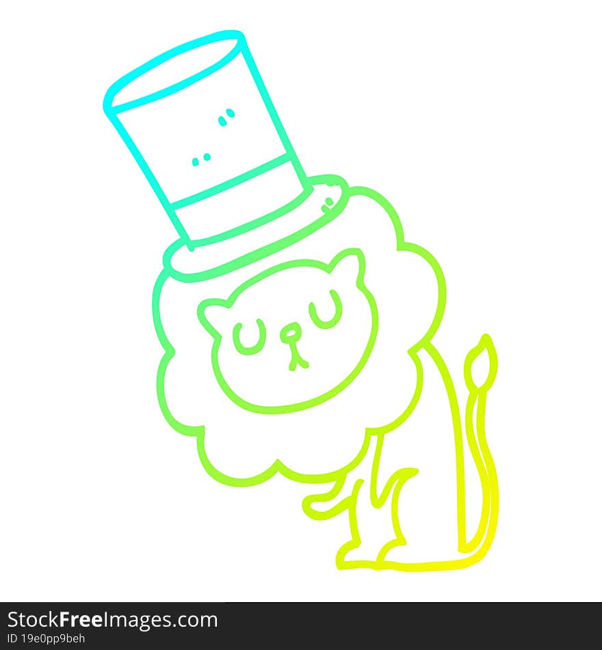 cold gradient line drawing cute cartoon lion wearing top hat