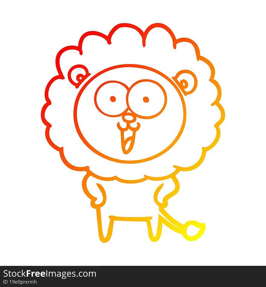 warm gradient line drawing of a happy cartoon lion