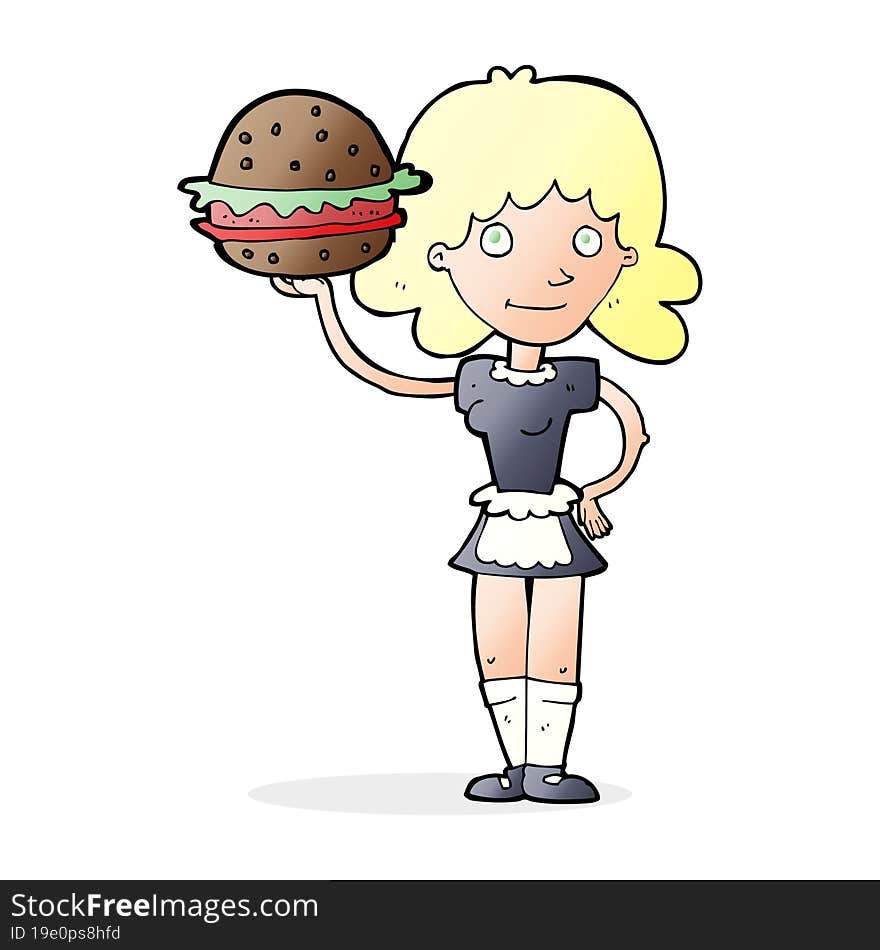 Cartoon Waitress With Burger