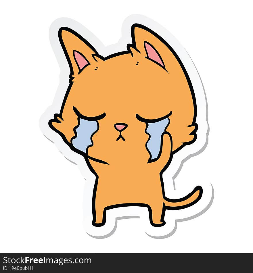 Sticker Of A Crying Cartoon Cat