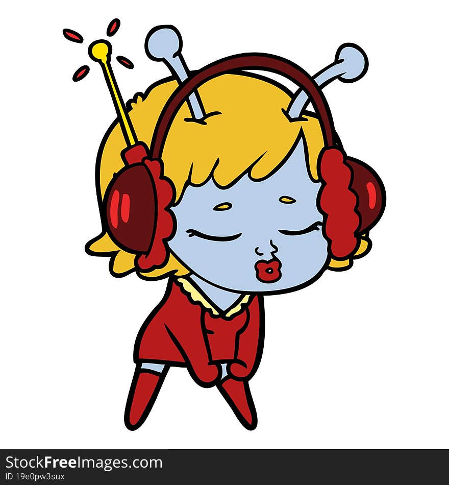 cute alien girl listening to music. cute alien girl listening to music